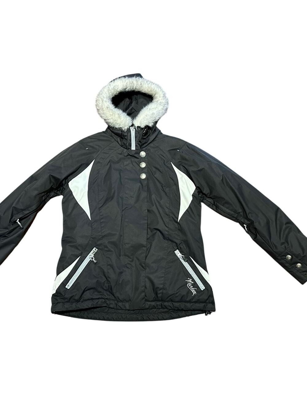 Marker Women’s Size 10 Black and White Ski Coat/Jacket Faux Fur Trim